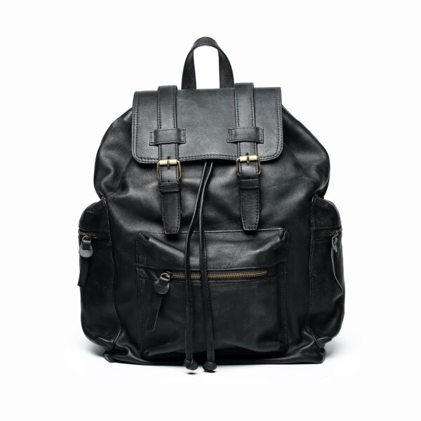 FieldCommander leather backpack with rugged military design, spacious compartments, and premium craftsmanship